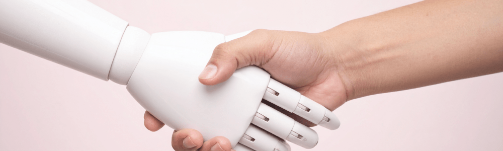 ai and human shaking hands