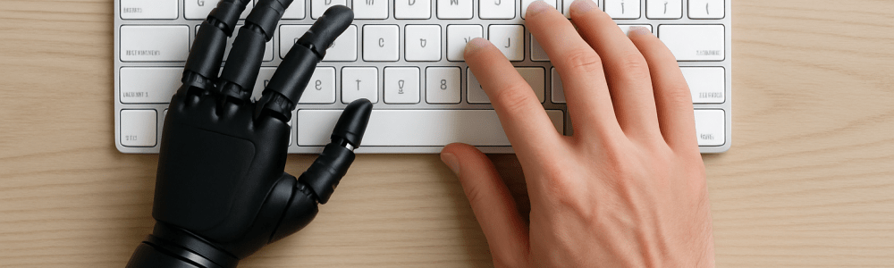bionic hand and human hand typing