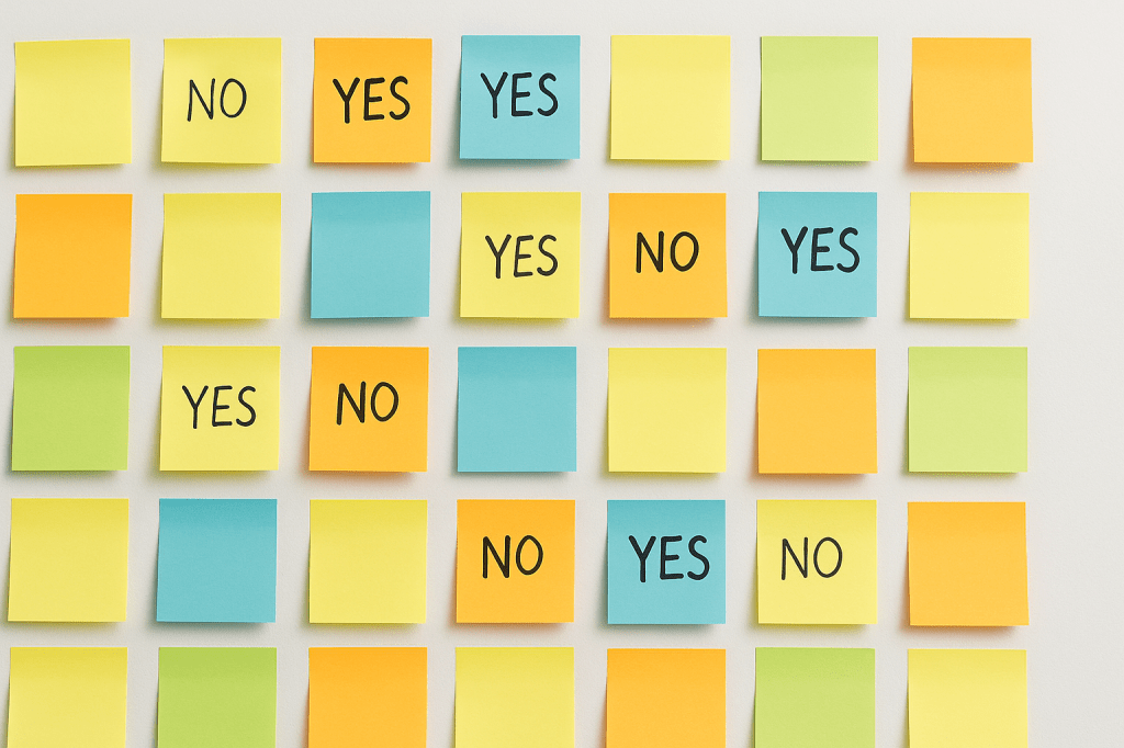 sticky notes with yes and no written on them