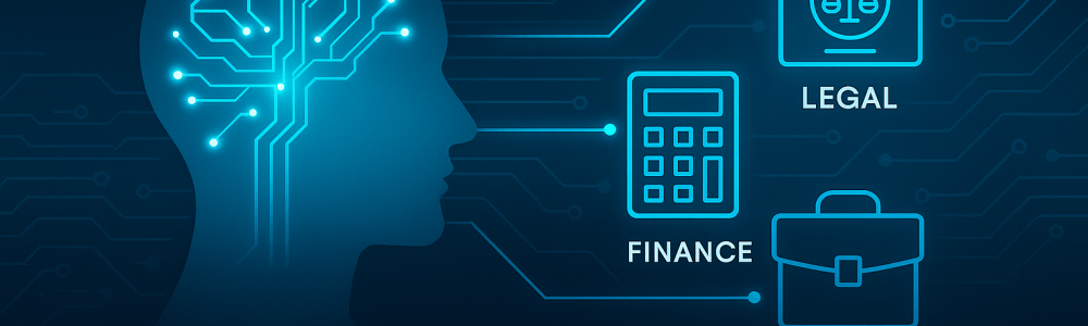 Brain connected to legal, finance, and HR