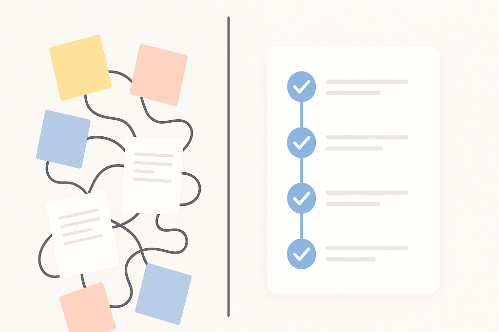 cluttered items versus streamlined workflow